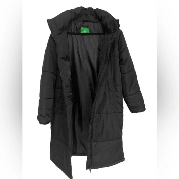 COPY - Dip Puffer Light Weight Jacket Black Long With Side Zippers And Hood Sz L - Picture 2 of 7